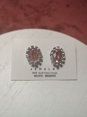 Pink Oval Crystal Halo Earrings